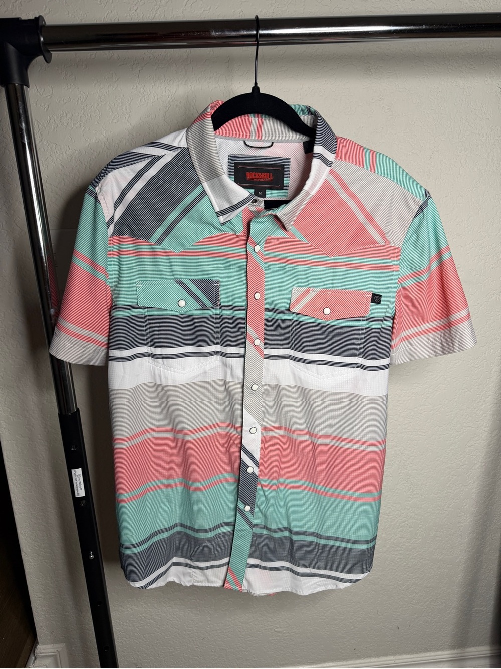 Mint, Coral & Gray Short-Sleeve Button-Down Shirt